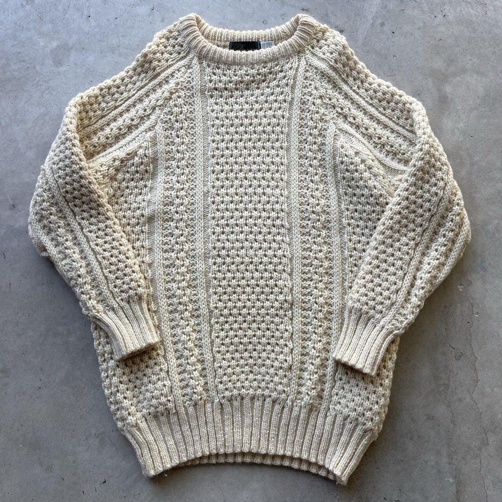 Vintage Doogan Donegal Hand Knit Irish Sweater Wool Fisherman Cable Knit Size 44